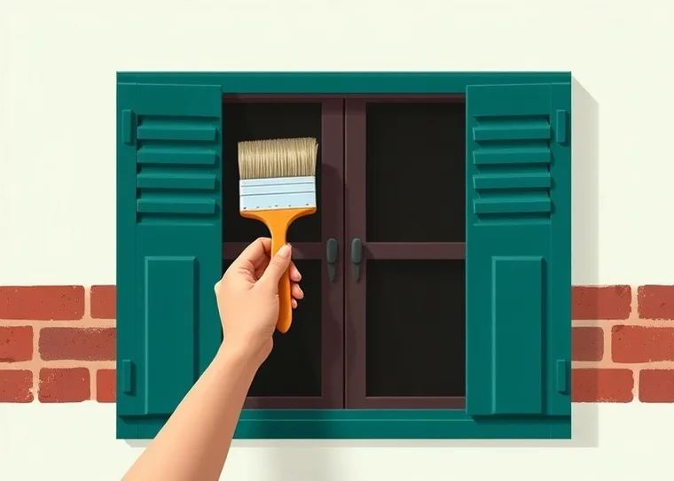 Mise en peinture au pinceau de volets et d'encadrements en bois